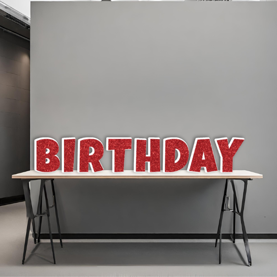 RED GLITTER HAPPY BIRTHDAY - LUCKIEST GUY FONT FOAM BOARD