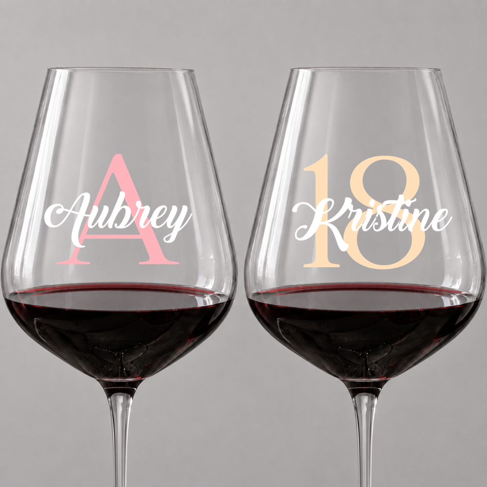 Wine Glass Personalized Initial or Age with Script Name