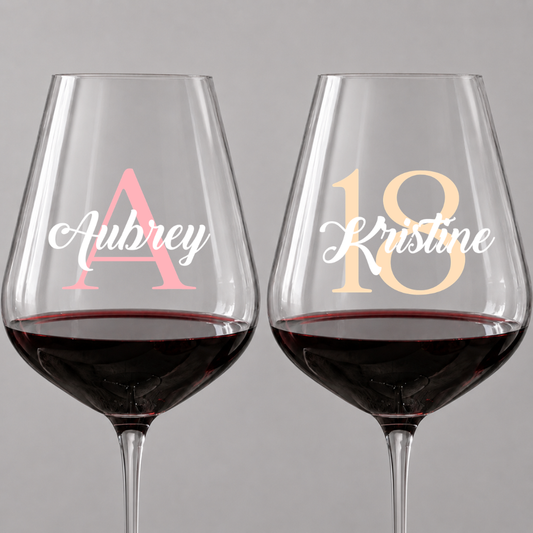 Wine Glass Personalized Initial or Age with Script Name