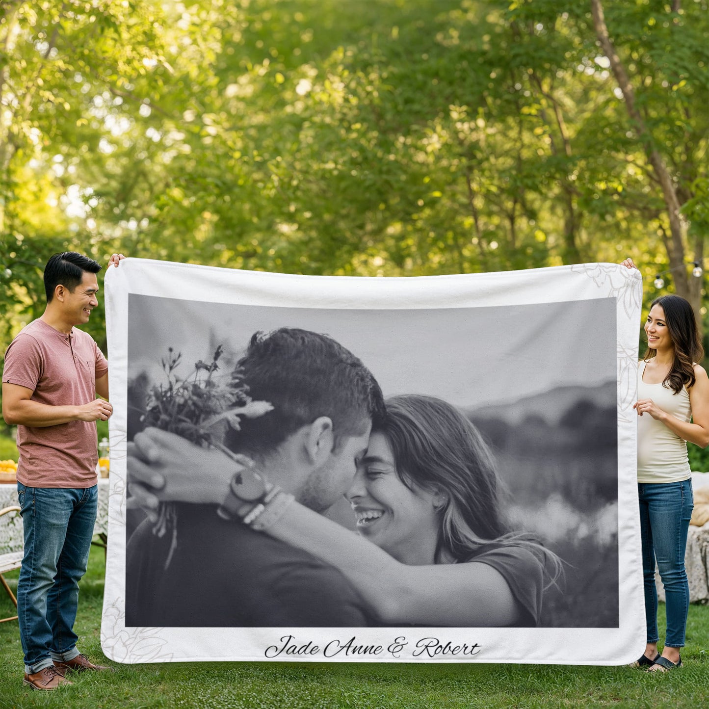 Personalized Couple Sherpa Fleece Blanket 1 +
