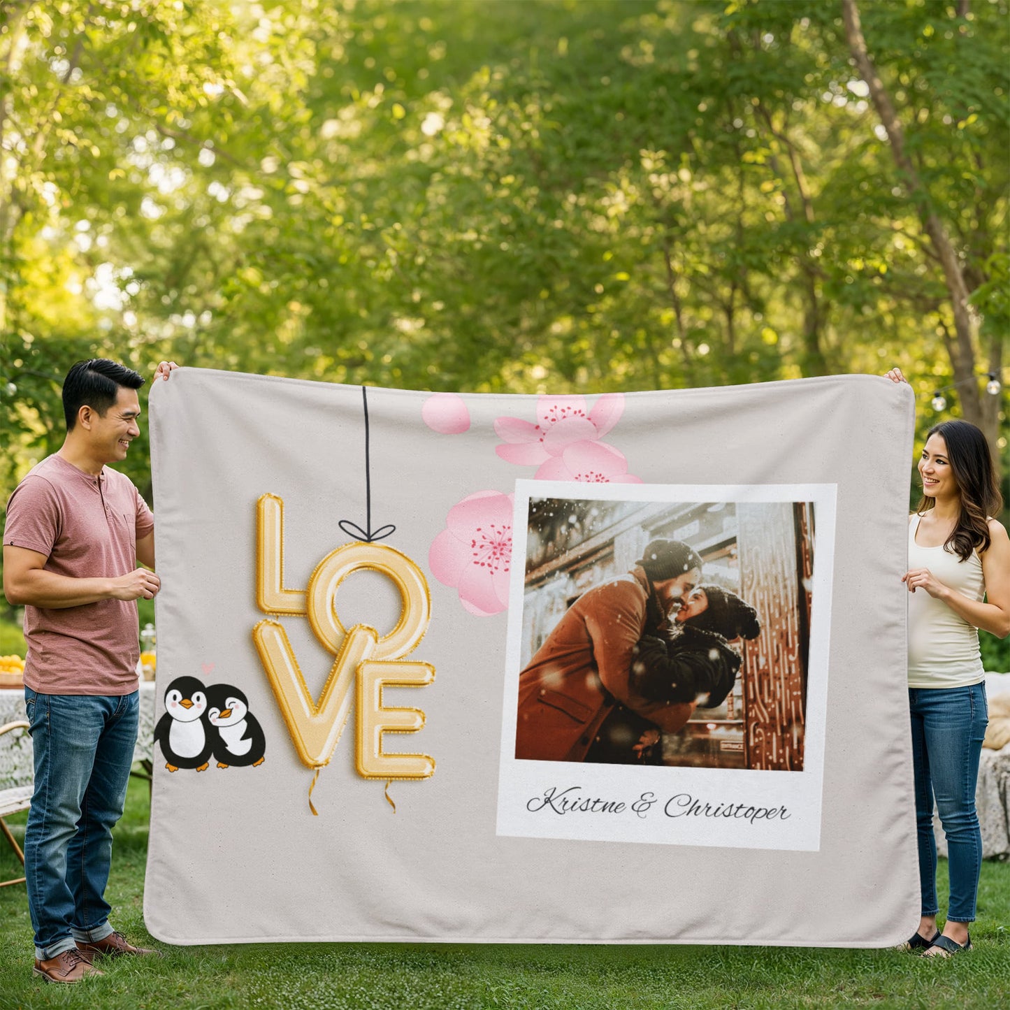 Personalized Couple Sherpa Fleece Blanket 2 +