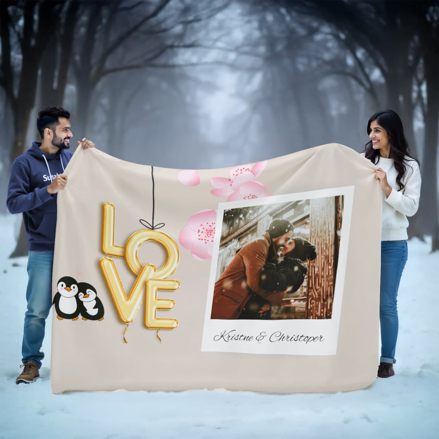 Personalized Couple Sherpa Fleece Blanket 2 +