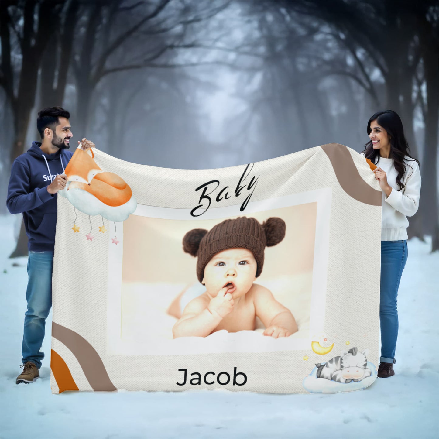 Personalized Baby Sherpa Fleece Blanket 3 +