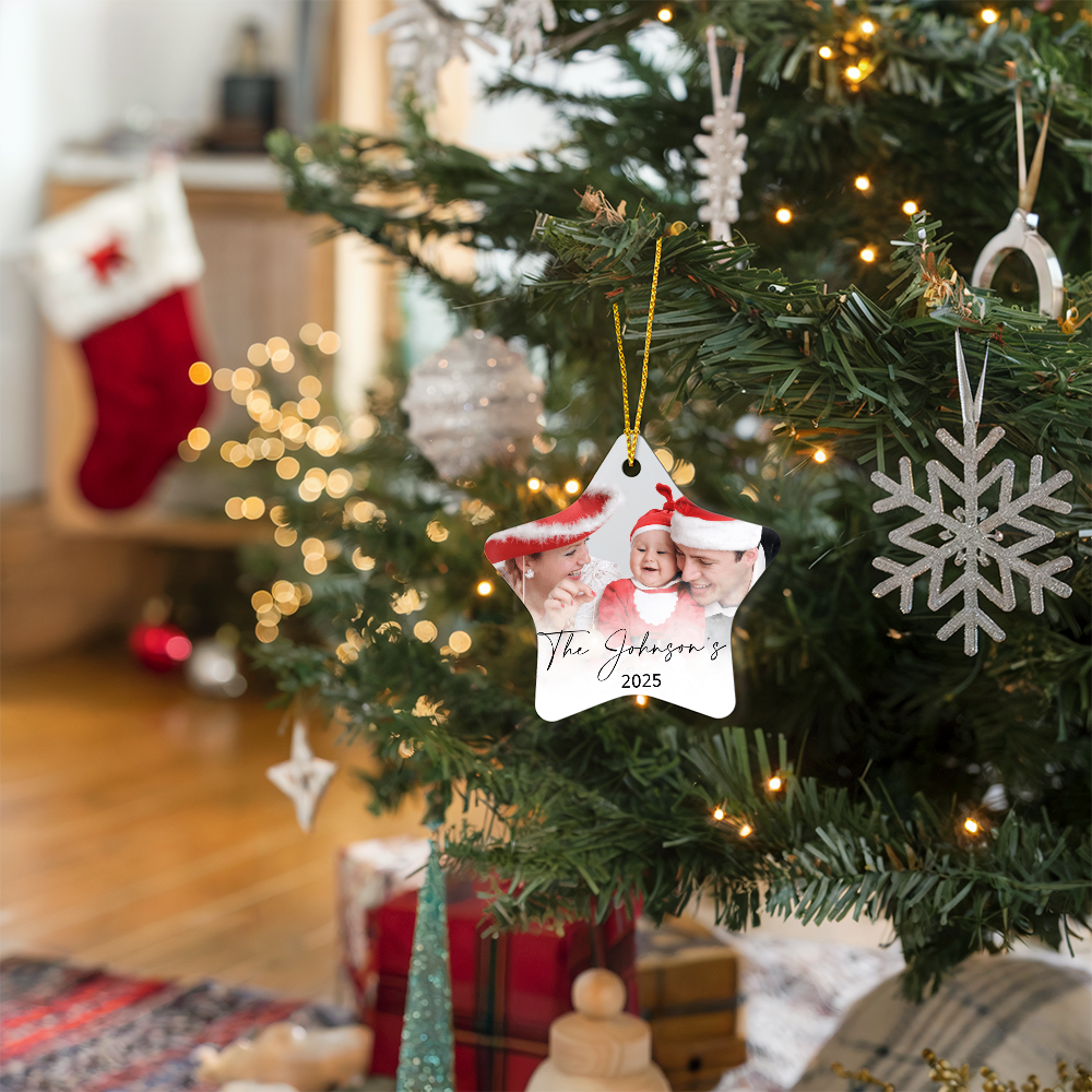 Personalized Christmas Star Family Photo Ornaments +