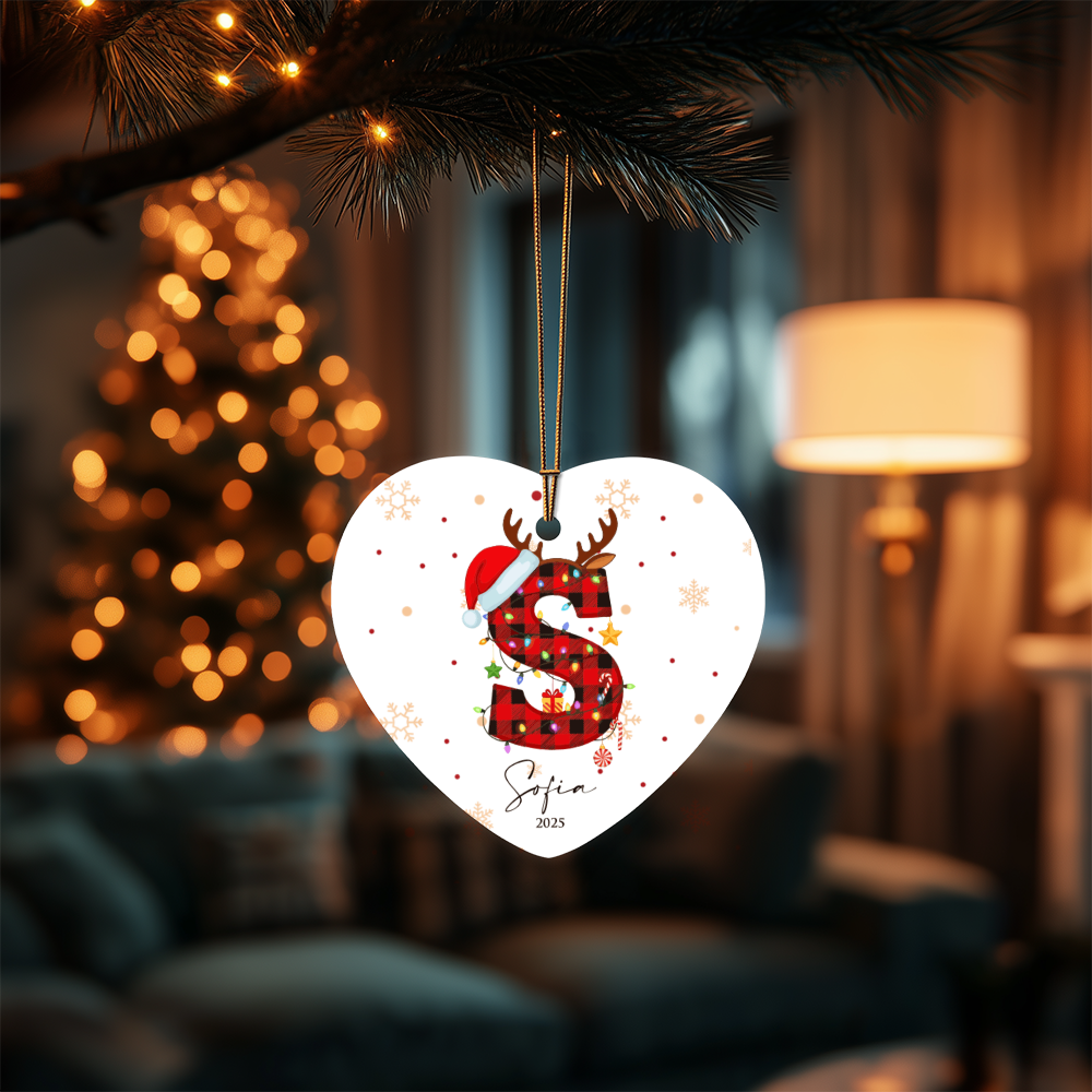 Personalized Christmas Initial Hear Ornament +
