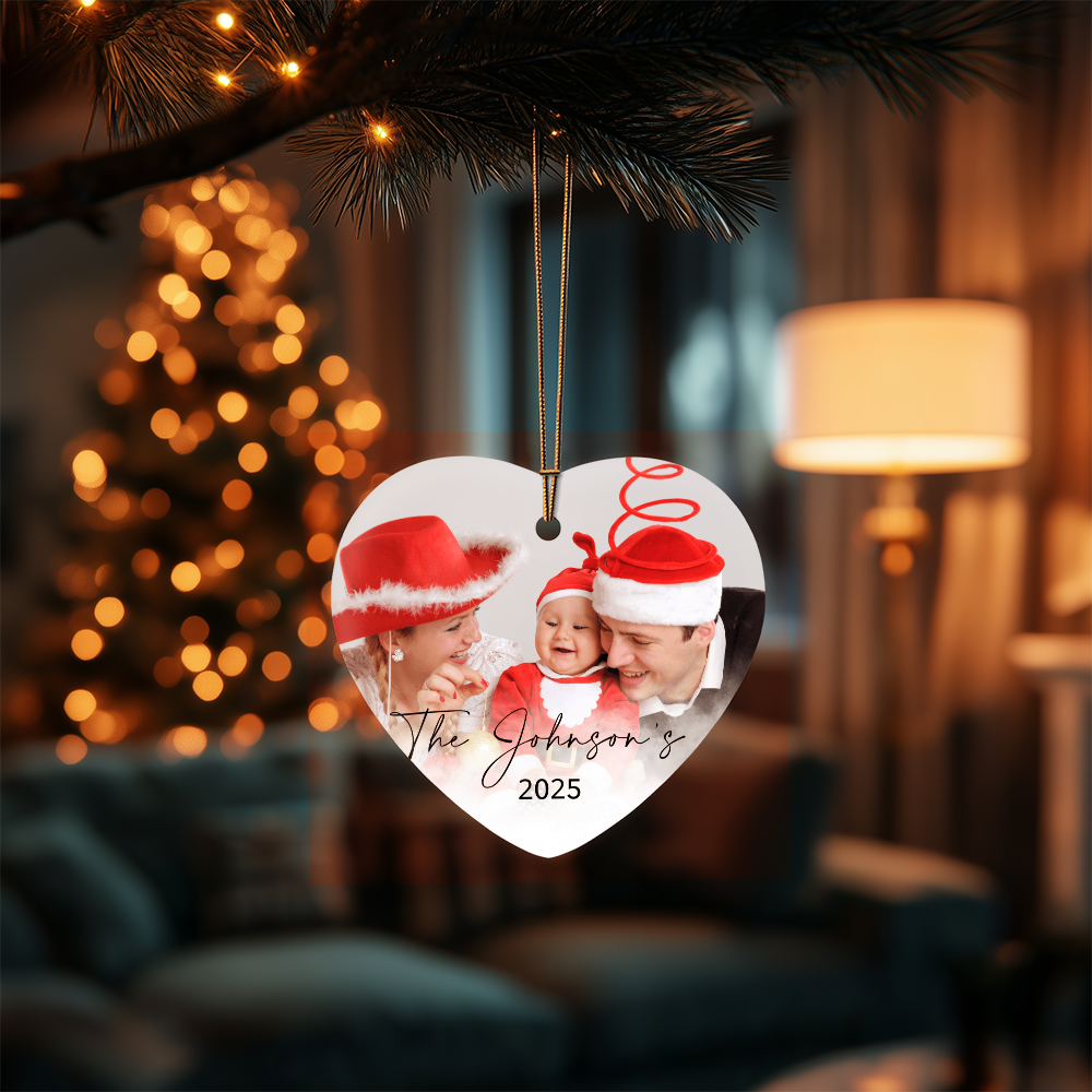 Personalized Christmas Heart Family Photo Ornaments +