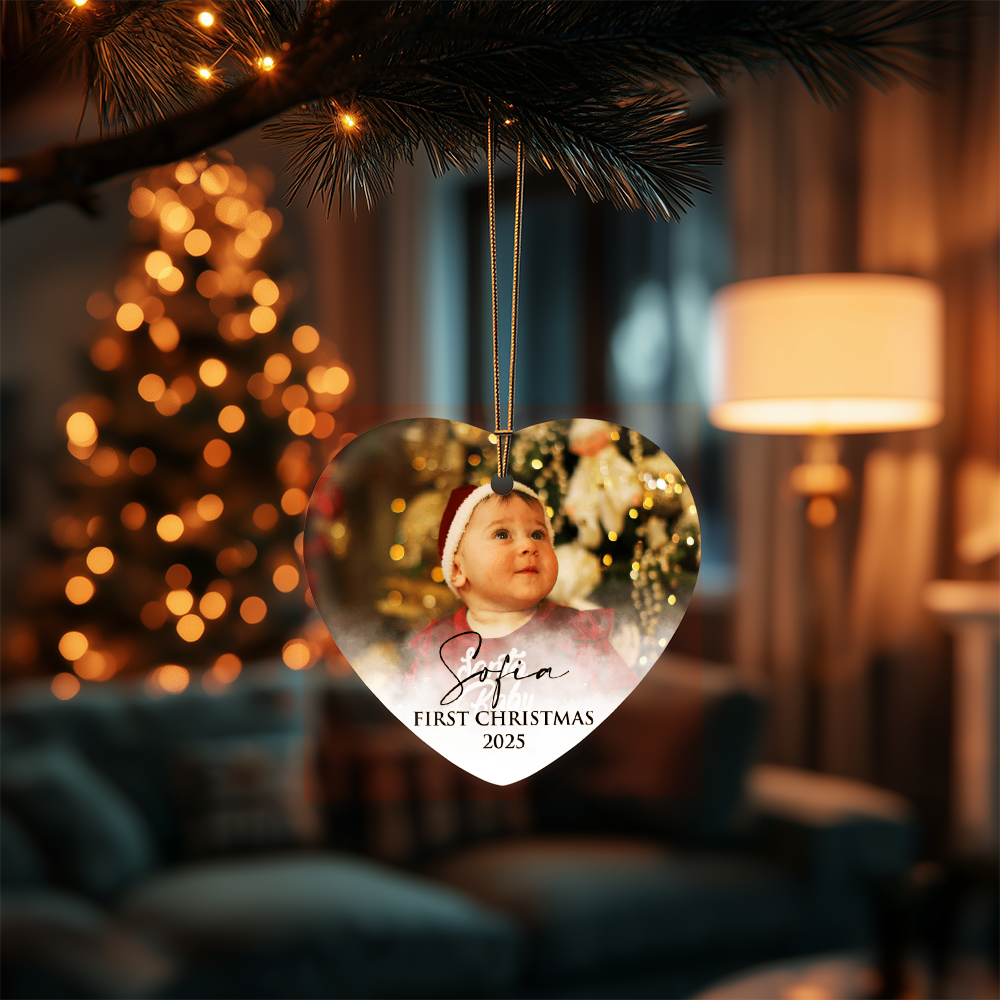 Personalized Baby's First Christmas Heart Ornament +