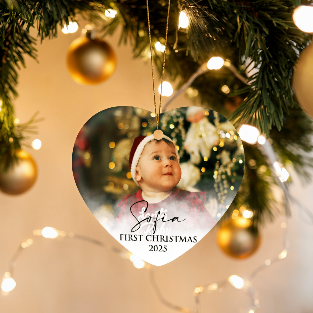 Personalized Baby's First Christmas Heart Ornament +