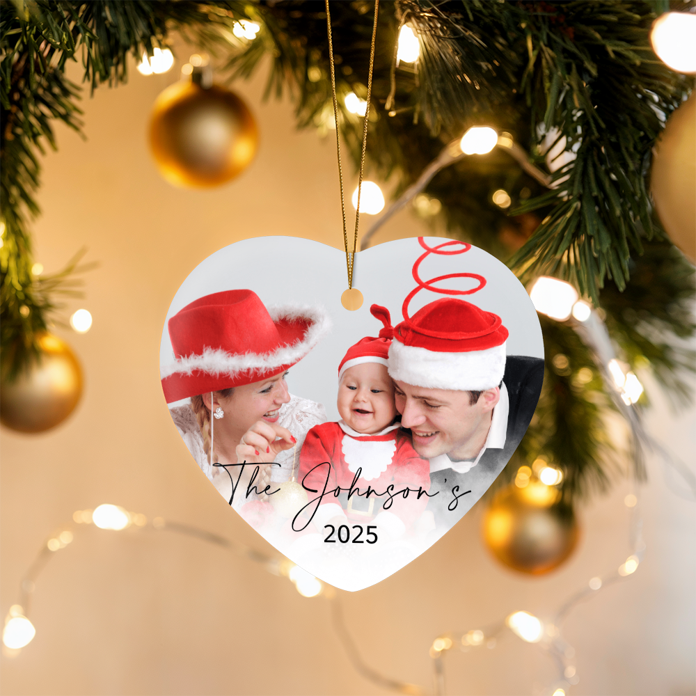 Personalized Christmas Heart Family Photo Ornaments +