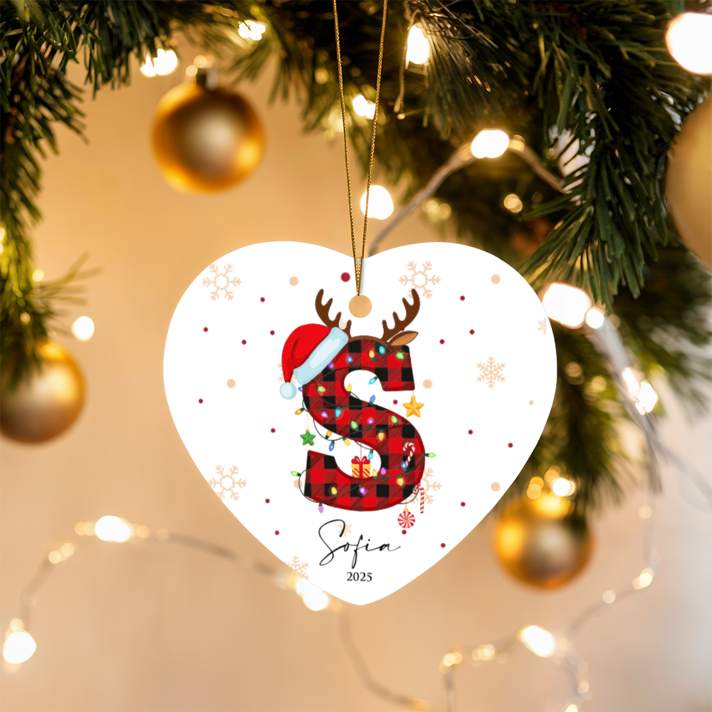 Personalized Christmas Initial Hear Ornament +