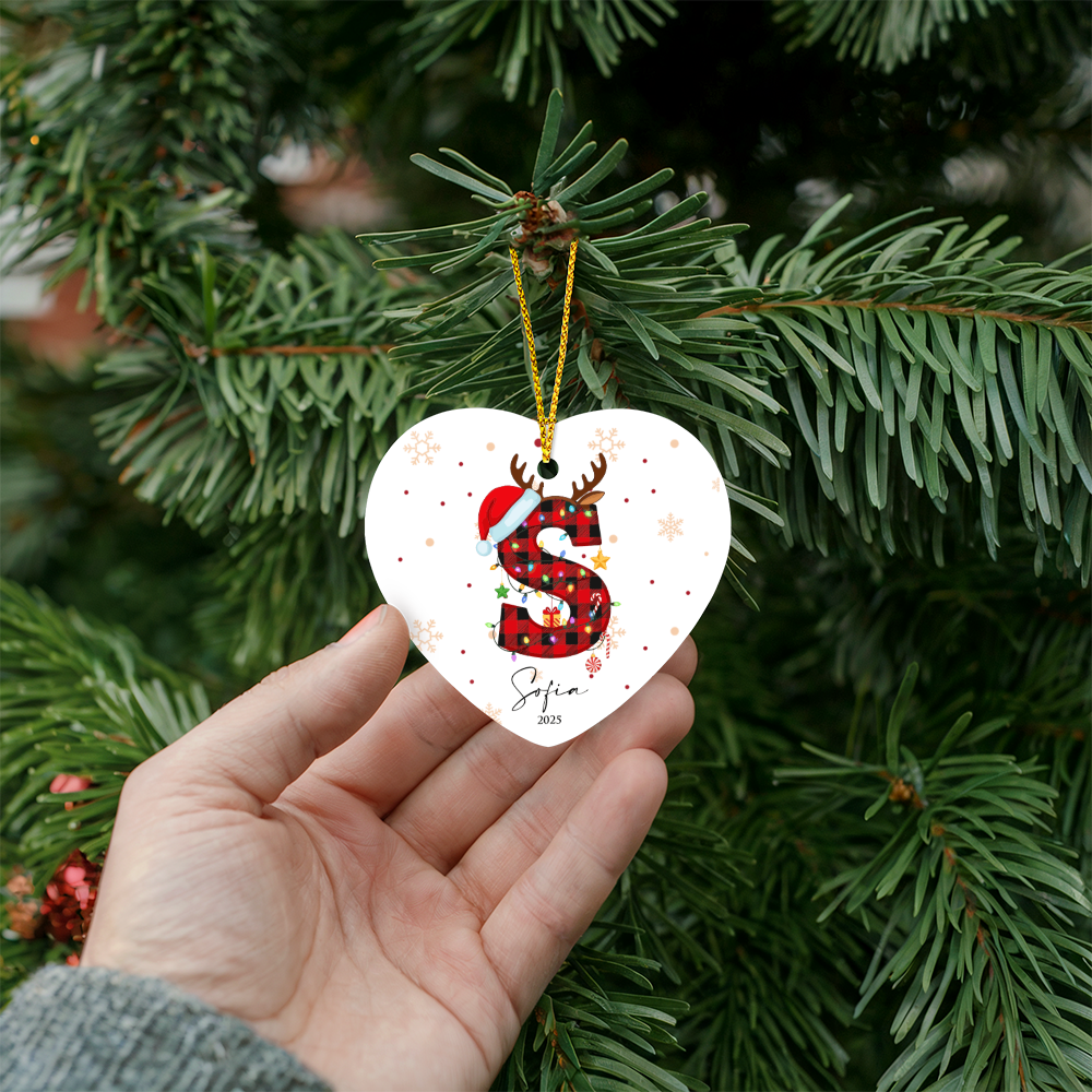 Personalized Christmas Initial Hear Ornament +