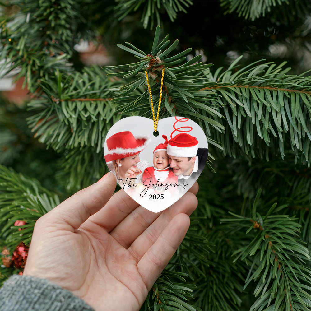 Personalized Christmas Heart Family Photo Ornaments +