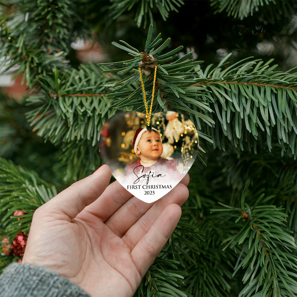 Personalized Baby's First Christmas Heart Ornament +