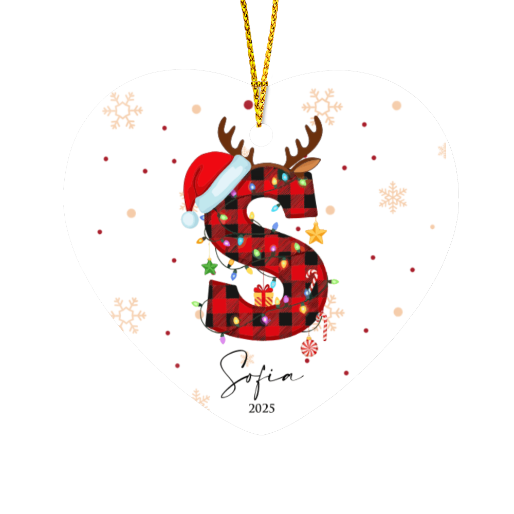 Personalized Christmas Initial Hear Ornament +
