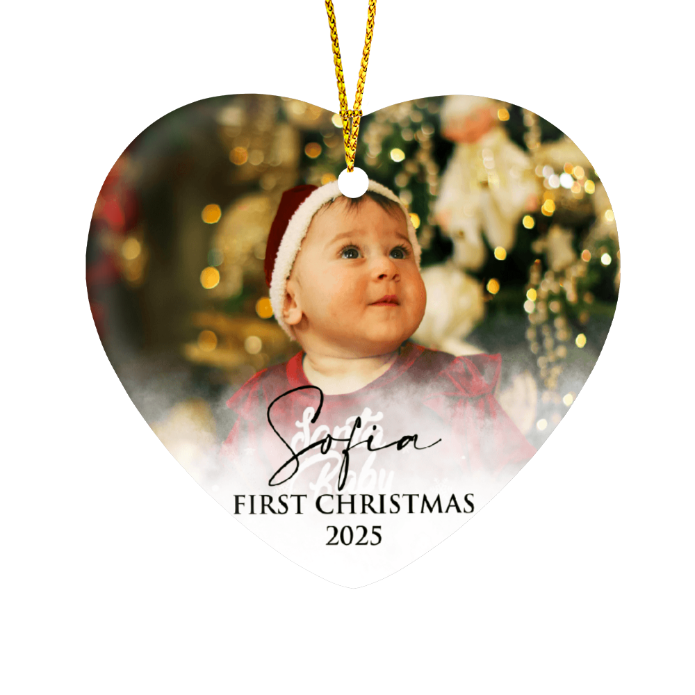Personalized Baby's First Christmas Heart Ornament +