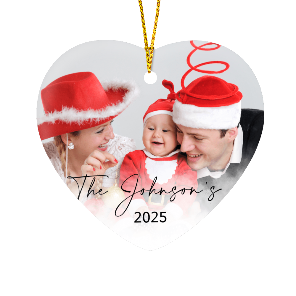 Personalized Christmas Heart Family Photo Ornaments +