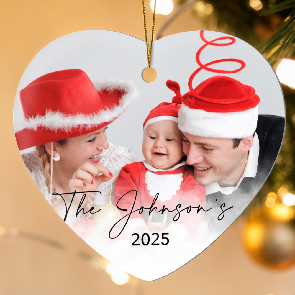 Personalized Christmas Heart Family Photo Ornaments +