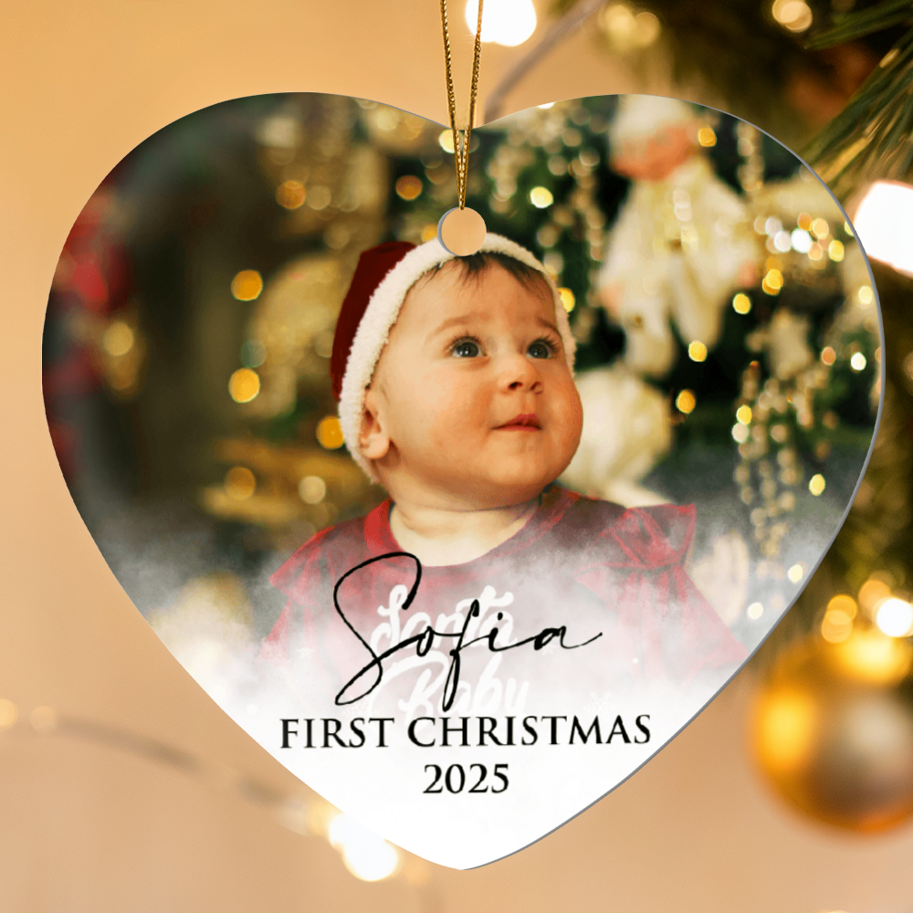 Personalized Baby's First Christmas Heart Ornament +