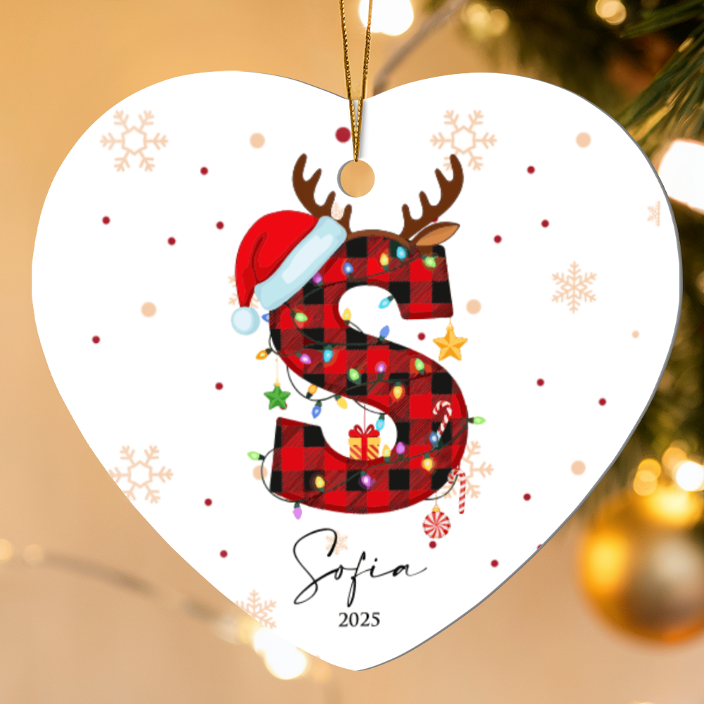 Personalized Christmas Initial Hear Ornament +
