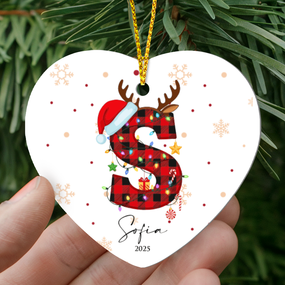 Personalized Christmas Initial Hear Ornament +