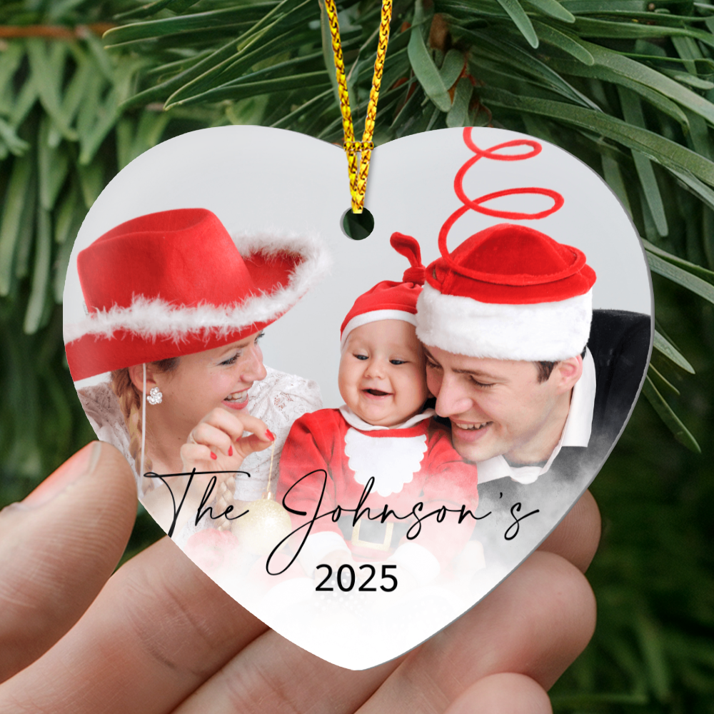 Personalized Christmas Heart Family Photo Ornaments +
