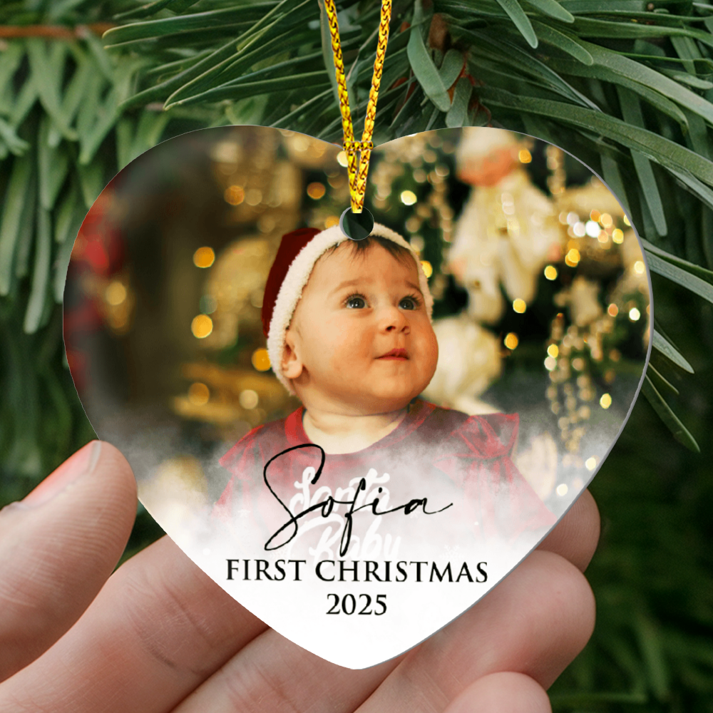 Personalized Baby's First Christmas Heart Ornament +