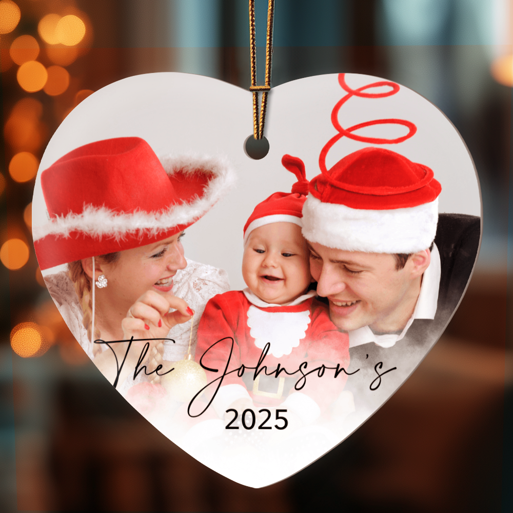 Personalized Christmas Heart Family Photo Ornaments +