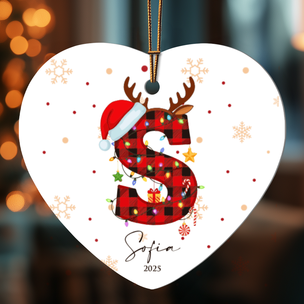 Personalized Christmas Initial Hear Ornament +