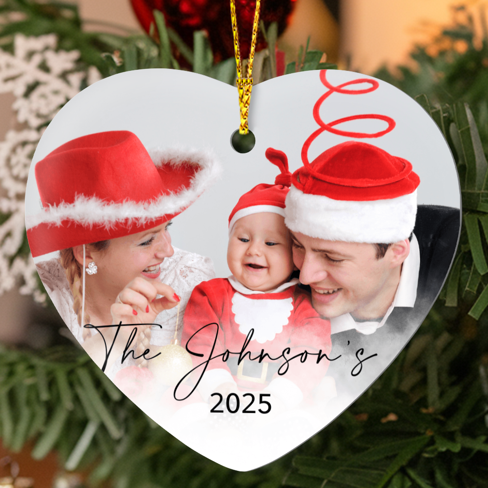 Personalized Christmas Heart Family Photo Ornaments +