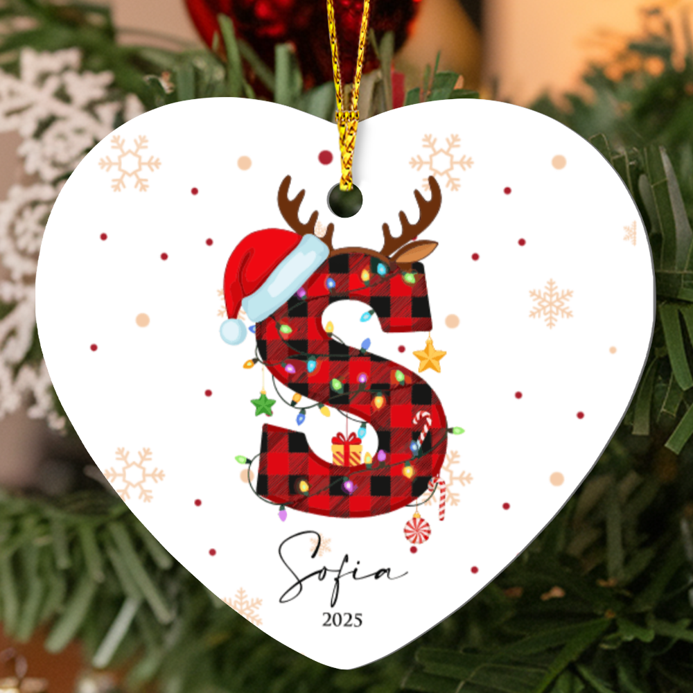 Personalized Christmas Initial Hear Ornament +