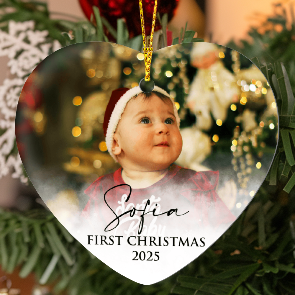 Personalized Baby's First Christmas Heart Ornament +