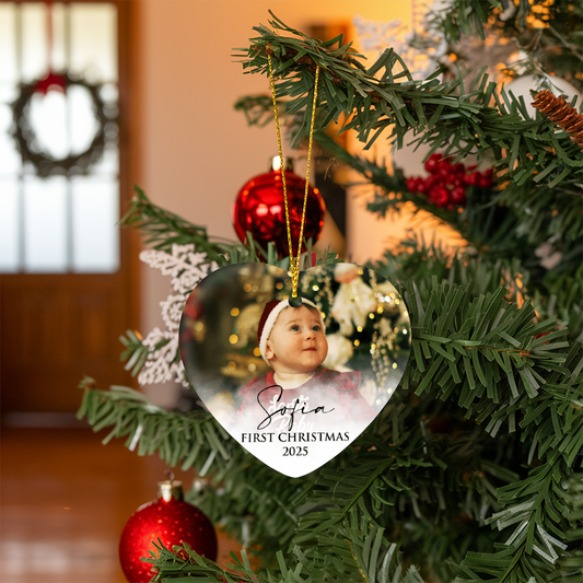 Personalized Baby's First Christmas Heart Ornament +