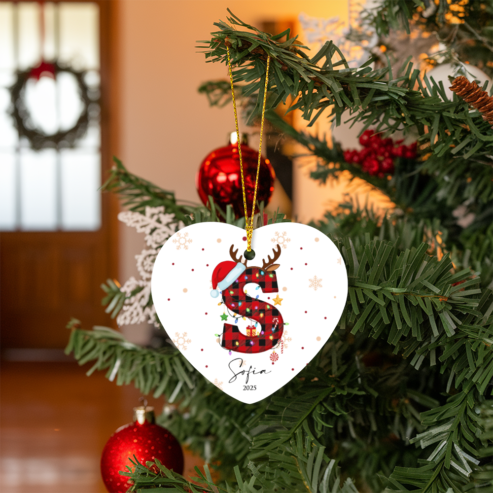 Personalized Christmas Initial Hear Ornament +