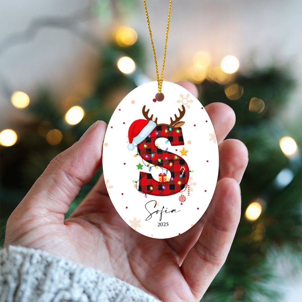 Personalized Christmas Initial Oval Ornament +
