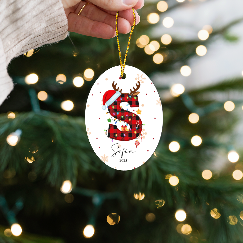 Personalized Christmas Initial Oval Ornament +