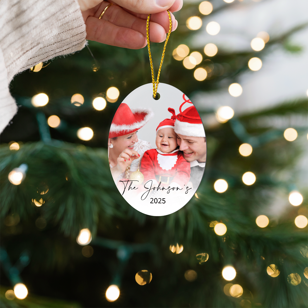 Personalized Christmas Oval Family Photo Ornaments +