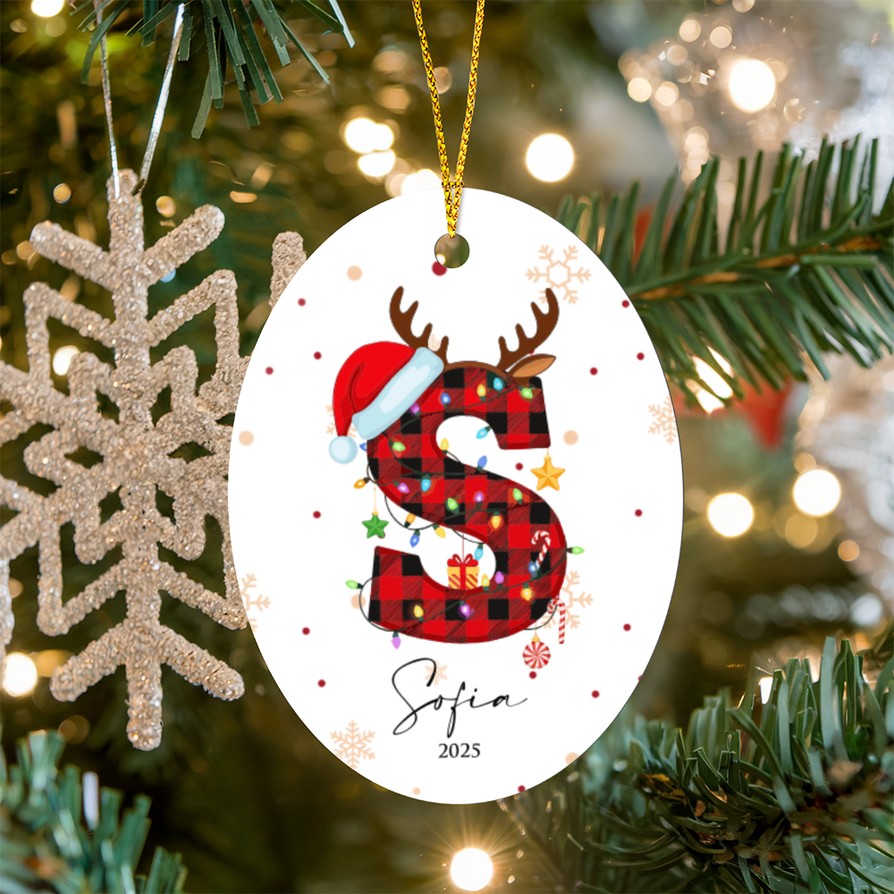 Personalized Christmas Initial Oval Ornament +