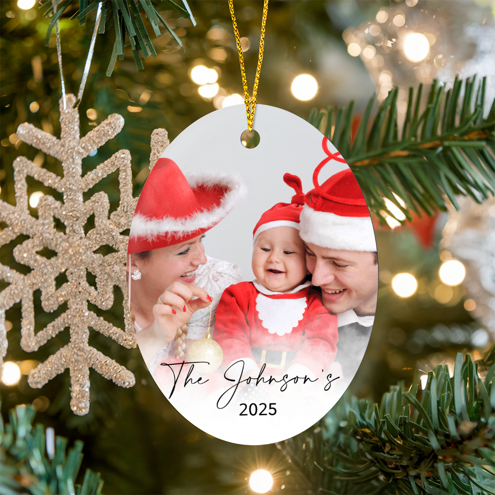 Personalized Christmas Oval Family Photo Ornaments +