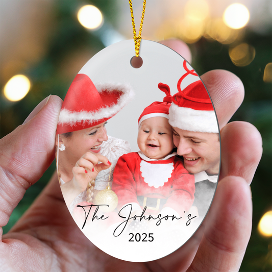 Personalized Christmas Oval Family Photo Ornaments +