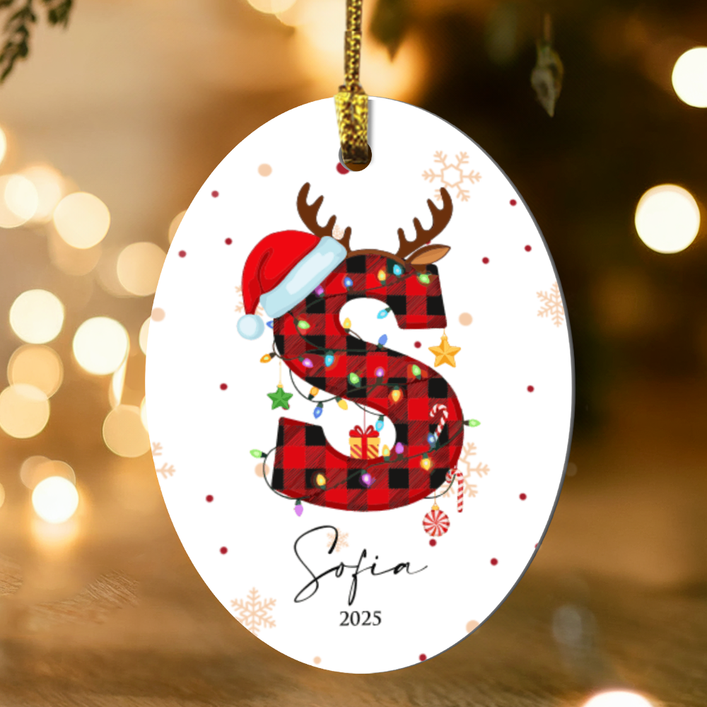 Personalized Christmas Initial Oval Ornament +