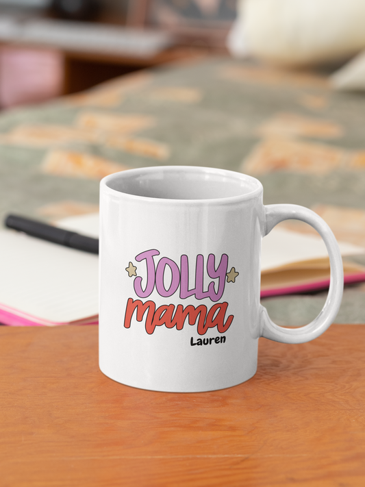 Ceramic Mug (11oz White) - Jolly Mama Christmas 2024 with Custom Name