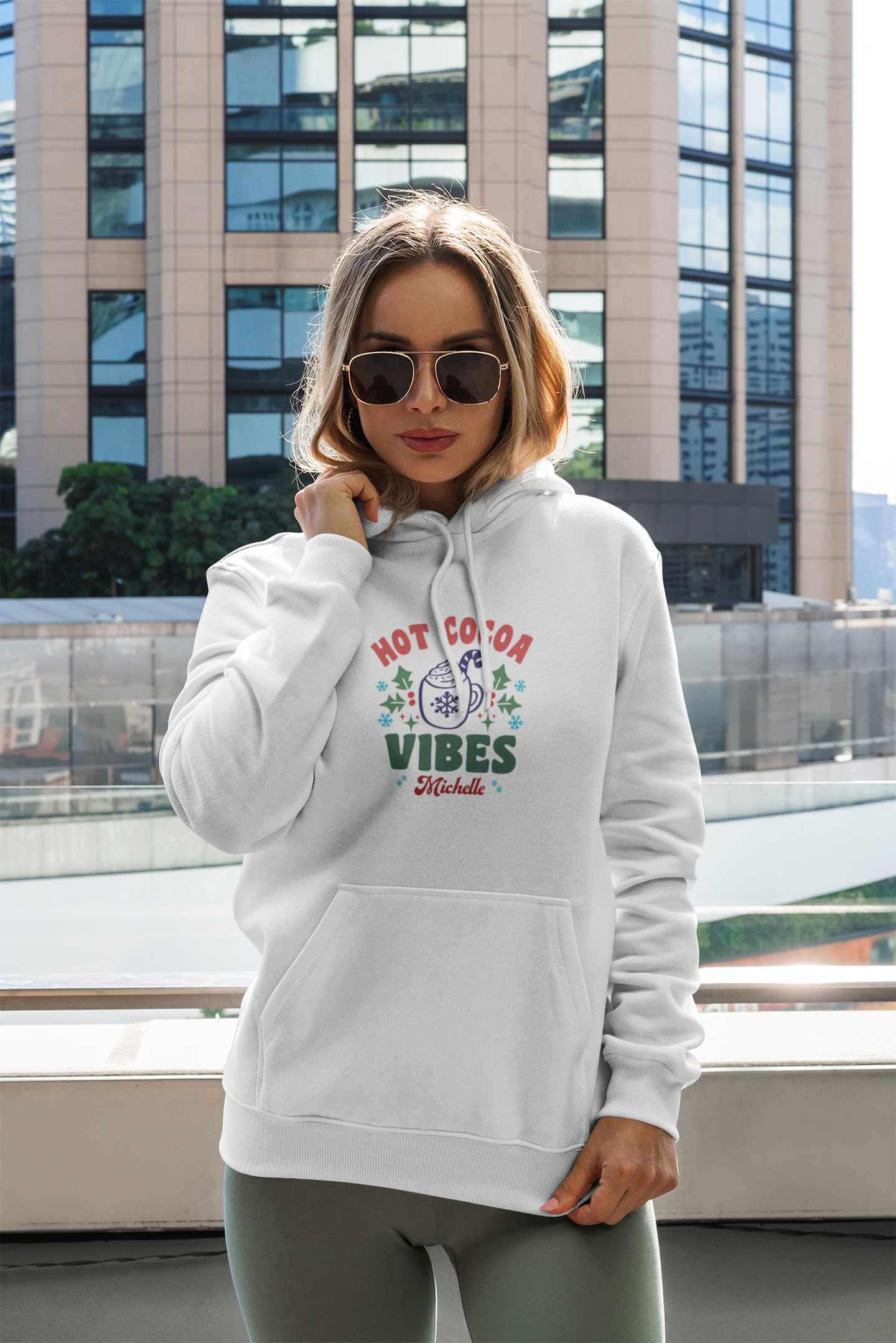 Unisex Heavy Blend Hooded Sweatshirt Hot Cocoa Vibes Christmas 2024 with Custom Name