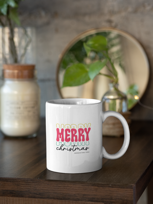 Ceramic Mug (11oz White) - Merry Merry Christmas 2024 with Custom Name