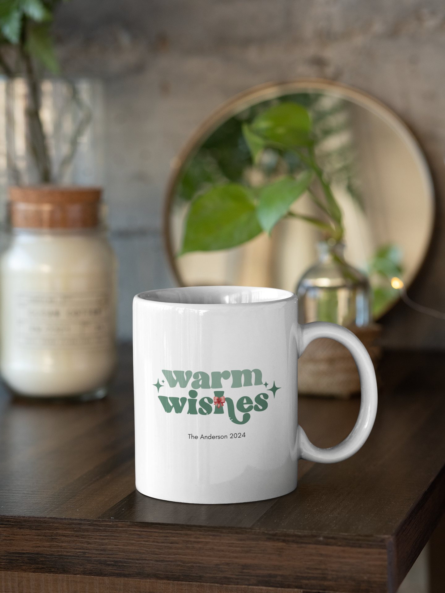 Ceramic Mug (11oz White) - Warm Wishes Holiday Kisses Christmas 2024 with Custom Name