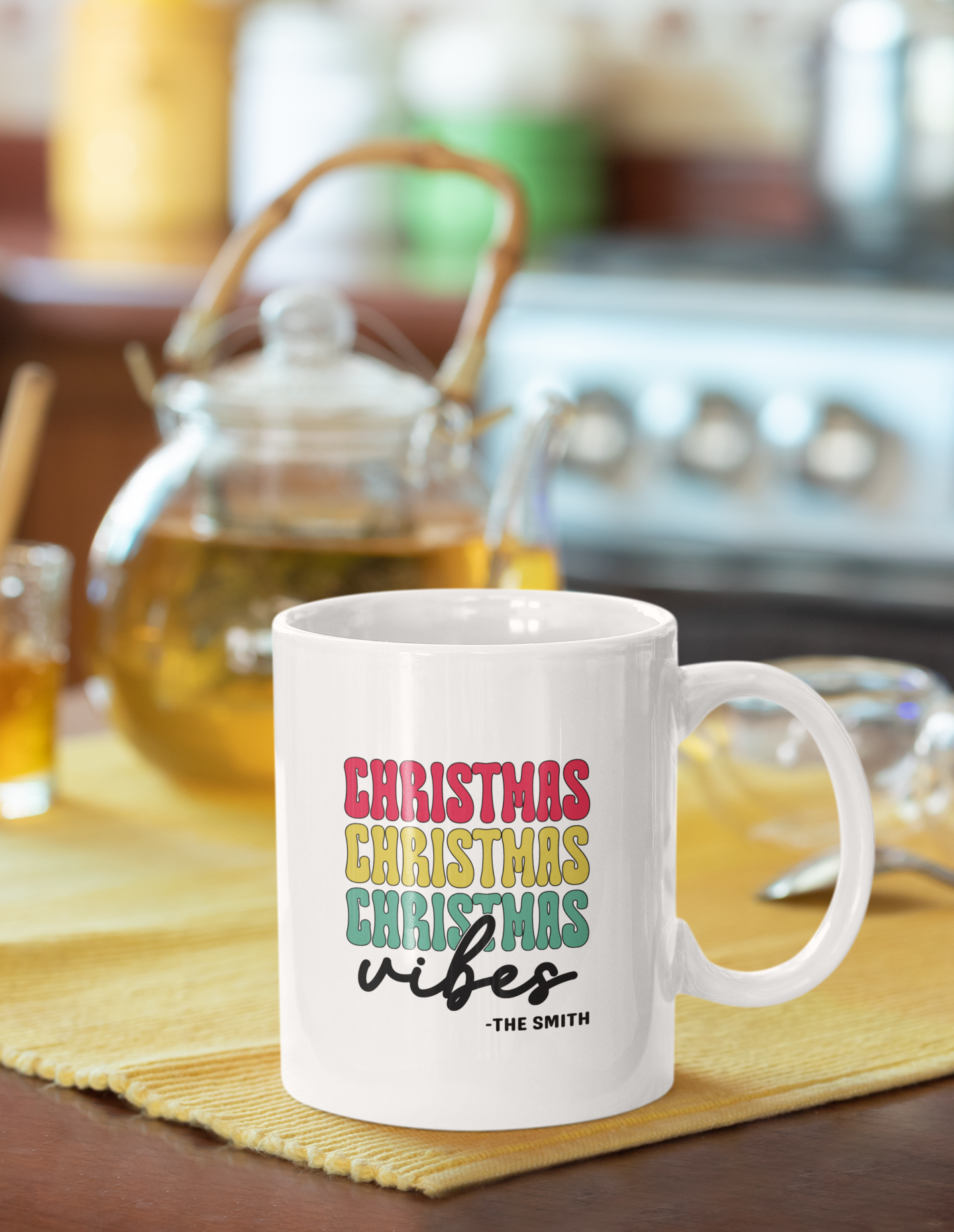 Ceramic Mug (11oz White) - Christmas Vibes Christmas 2024 with Custom Name