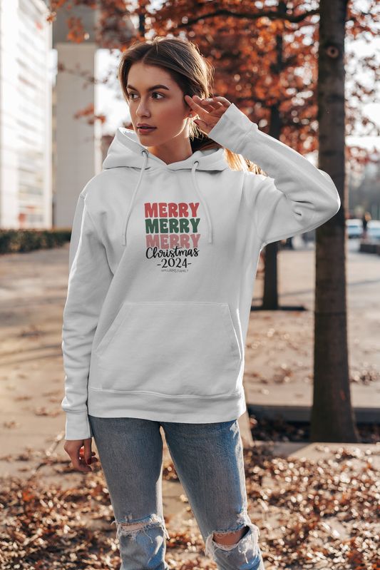 Unisex Heavy Blend Hooded Sweatshirt Merry Merry Merry Christmas 2024 with Custom Name