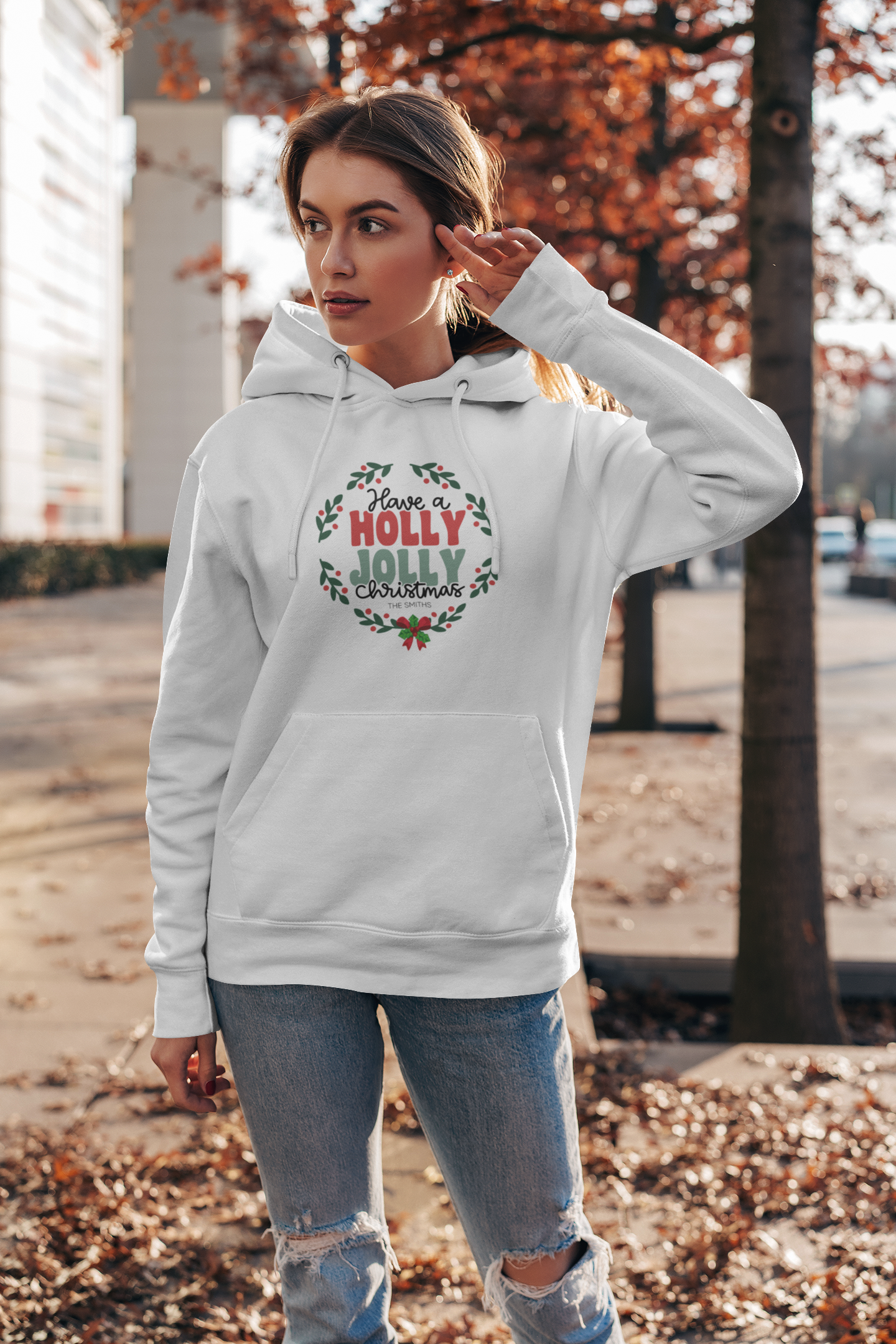 Unisex Heavy Blend Hooded Sweatshirt Have a Holly Jolly Christmas 2024 with Custom Name